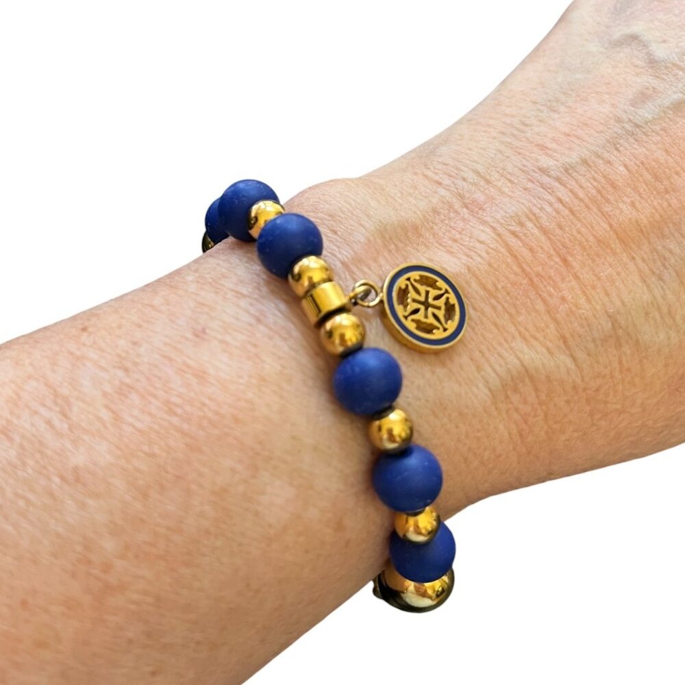 Rustic Cuff Navy Silicone and Metal Logo Stretch Bracelet